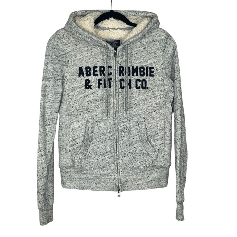Vintage 90s Abercrombie and Fitch Women’s XS Zip Up Hoodie Sweatshirt Sherpa